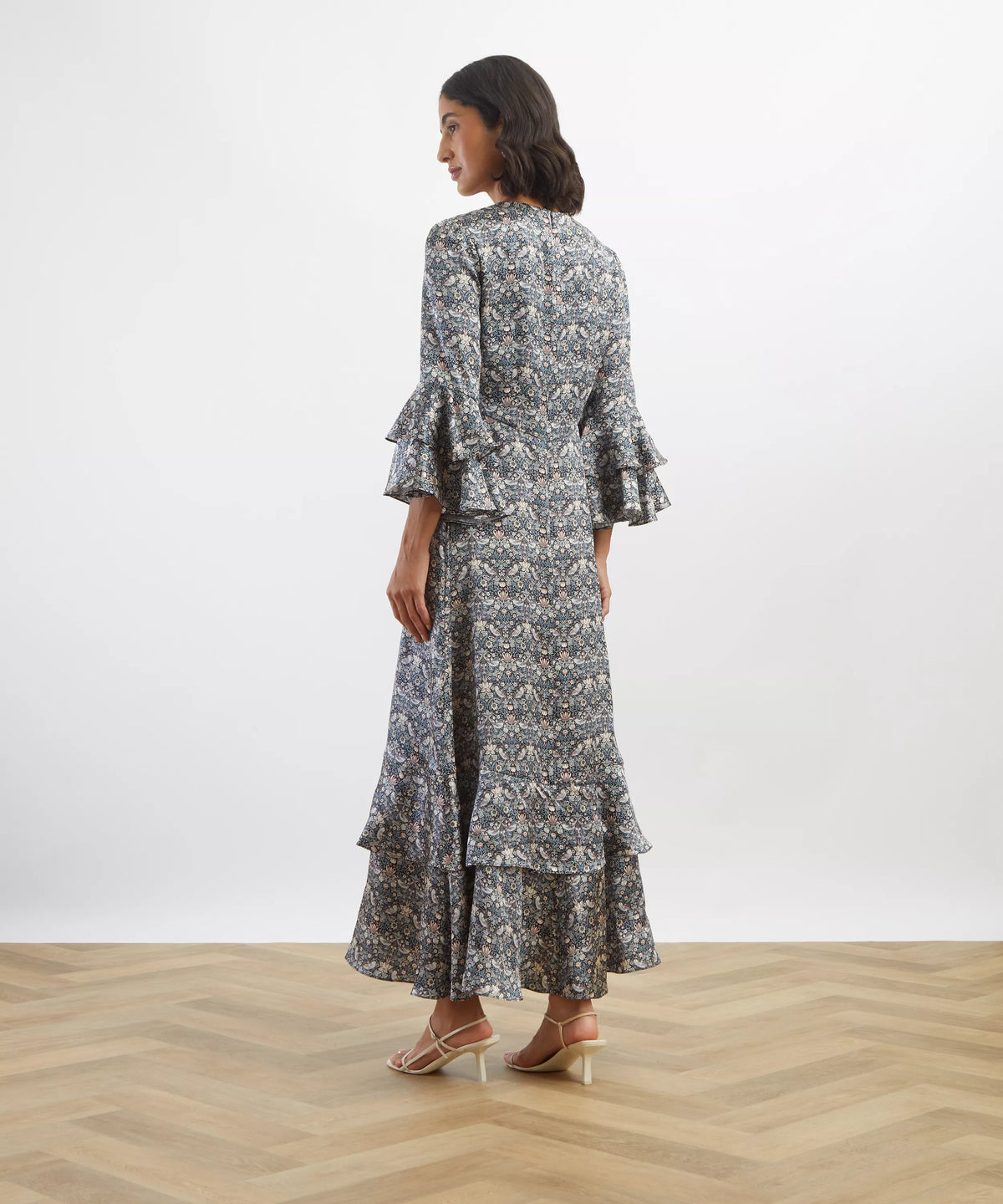 Grey Strawberry Thief Silk Gala Dress