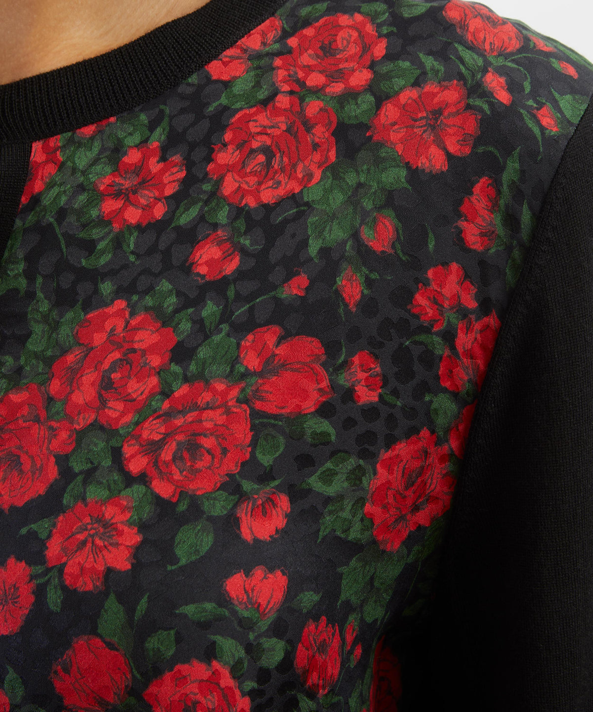 Black Carline Rose Silk Panel Cardigan