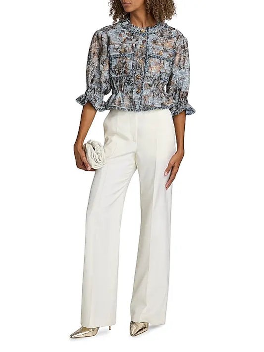 Jaxie Foil-Print Tweed Crop Jacket