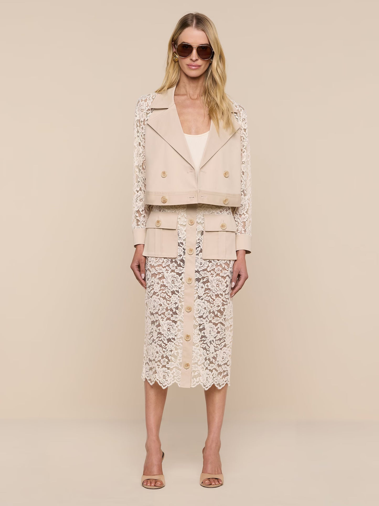 Novelle Lace Sleeve Trench Coat
