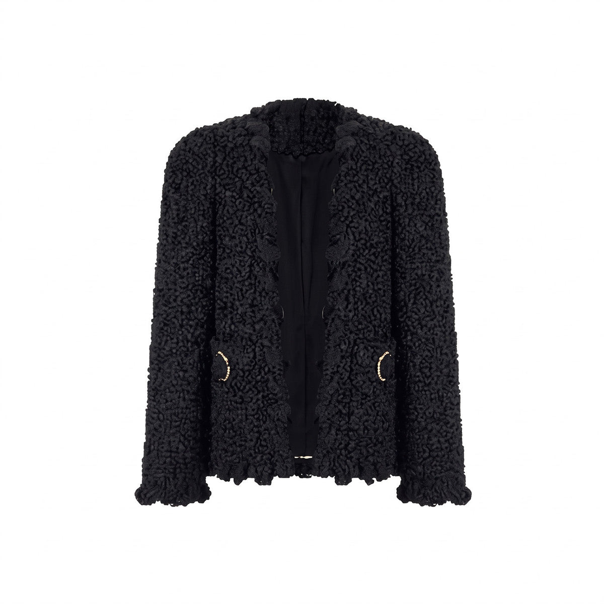 Black Ruffle-Edge Textured Jacket