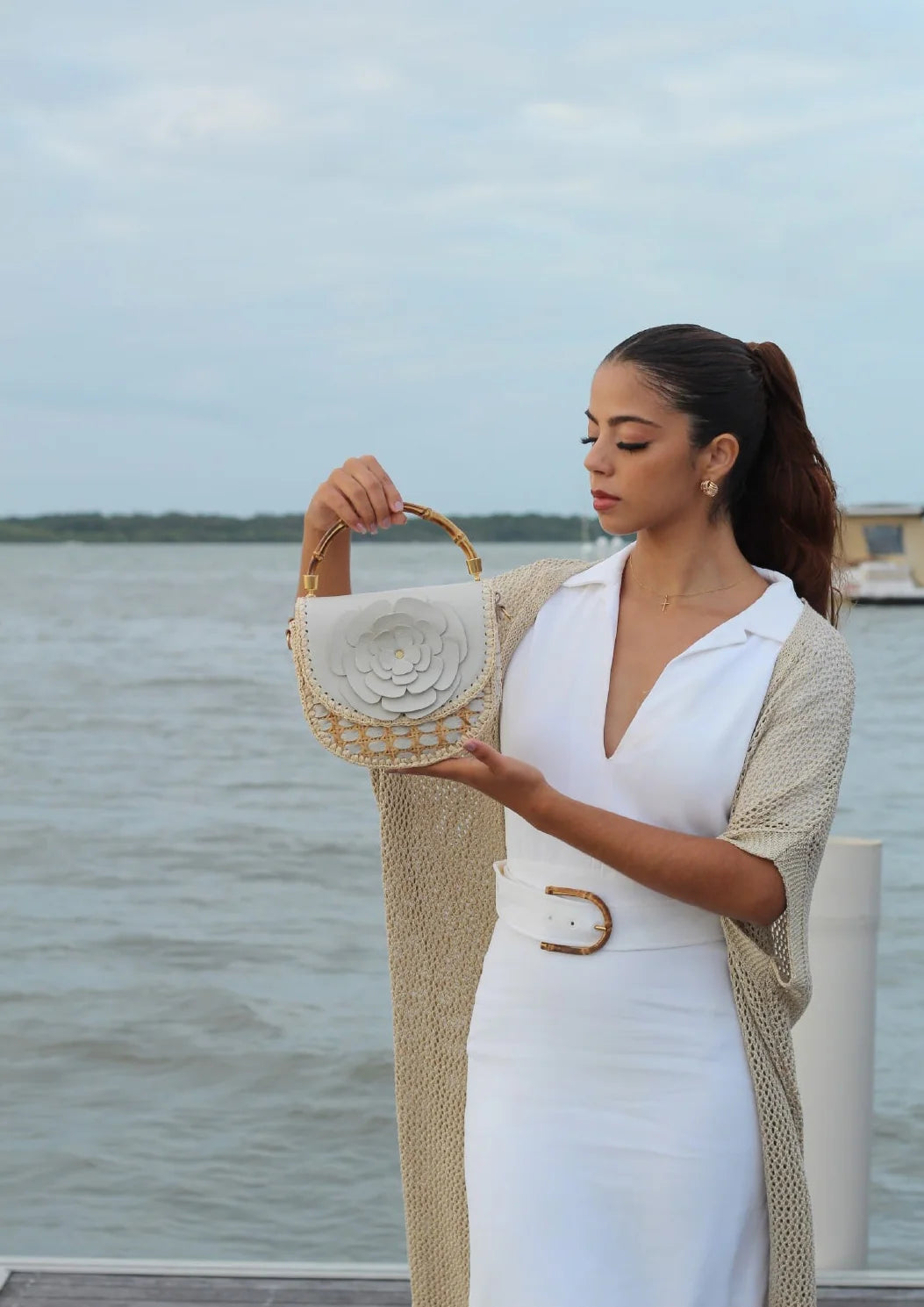 Etrusca Fleur Bamboo Bag Beige