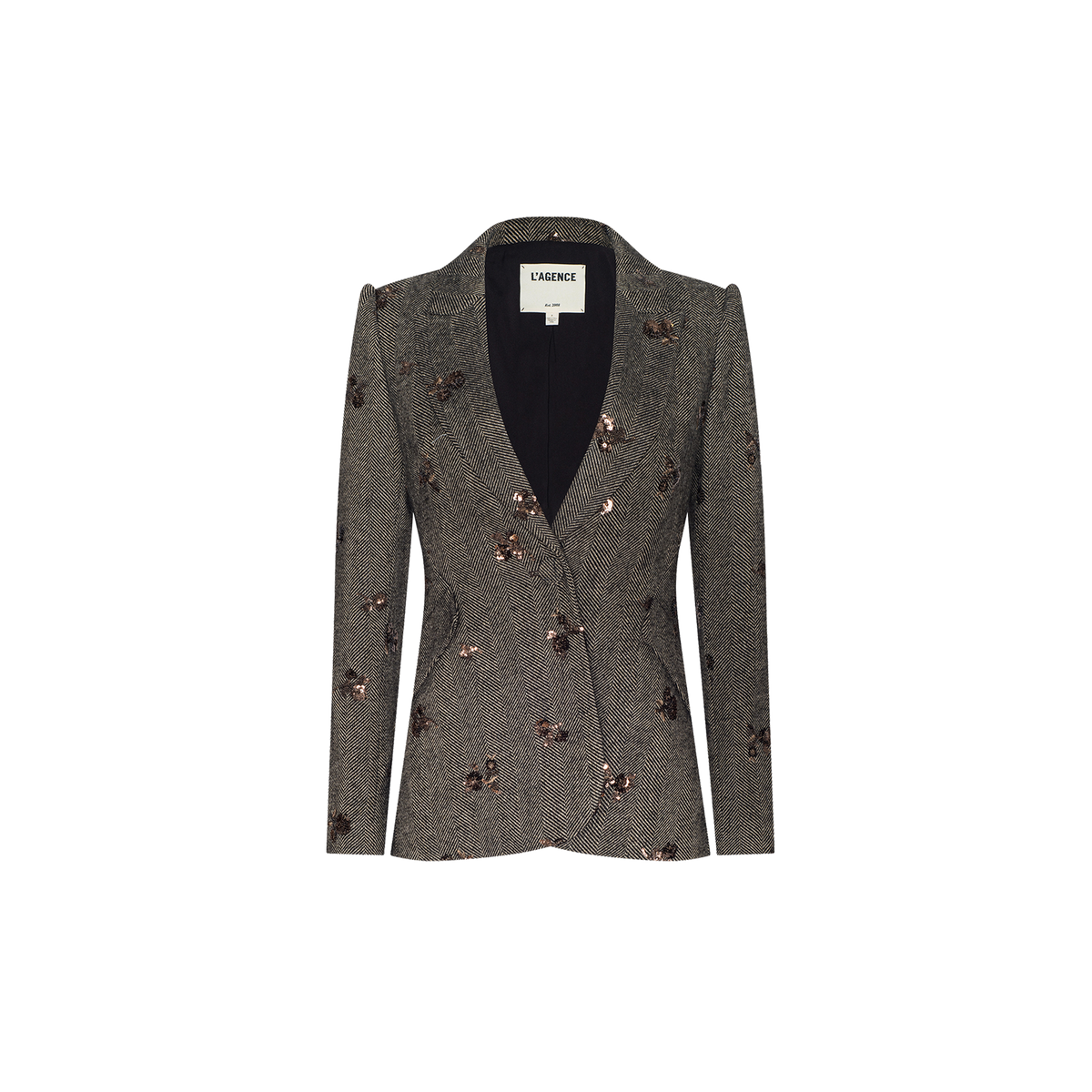 Beige Herringbone Chamberlain Sequined Blazer