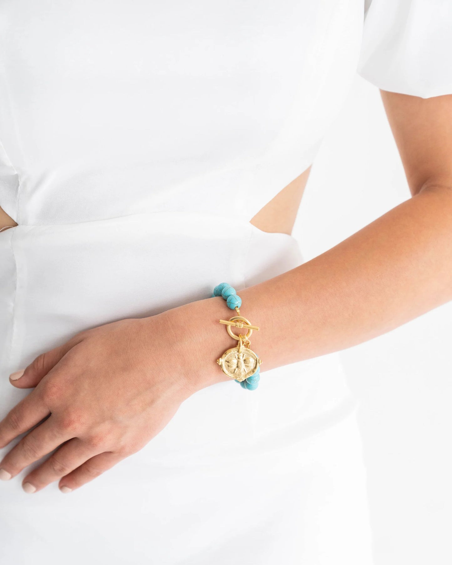 Gold Bee Turquoise Stone Toggle Bracelet