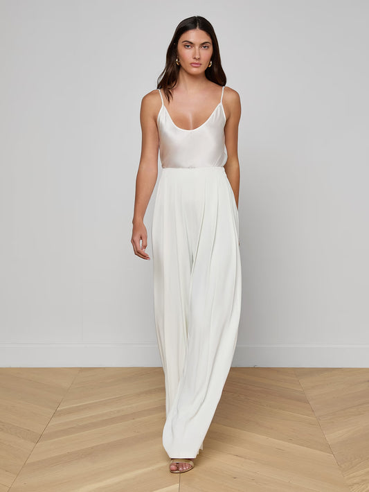 Nova Pleated Wide-Leg Pant in Ivory