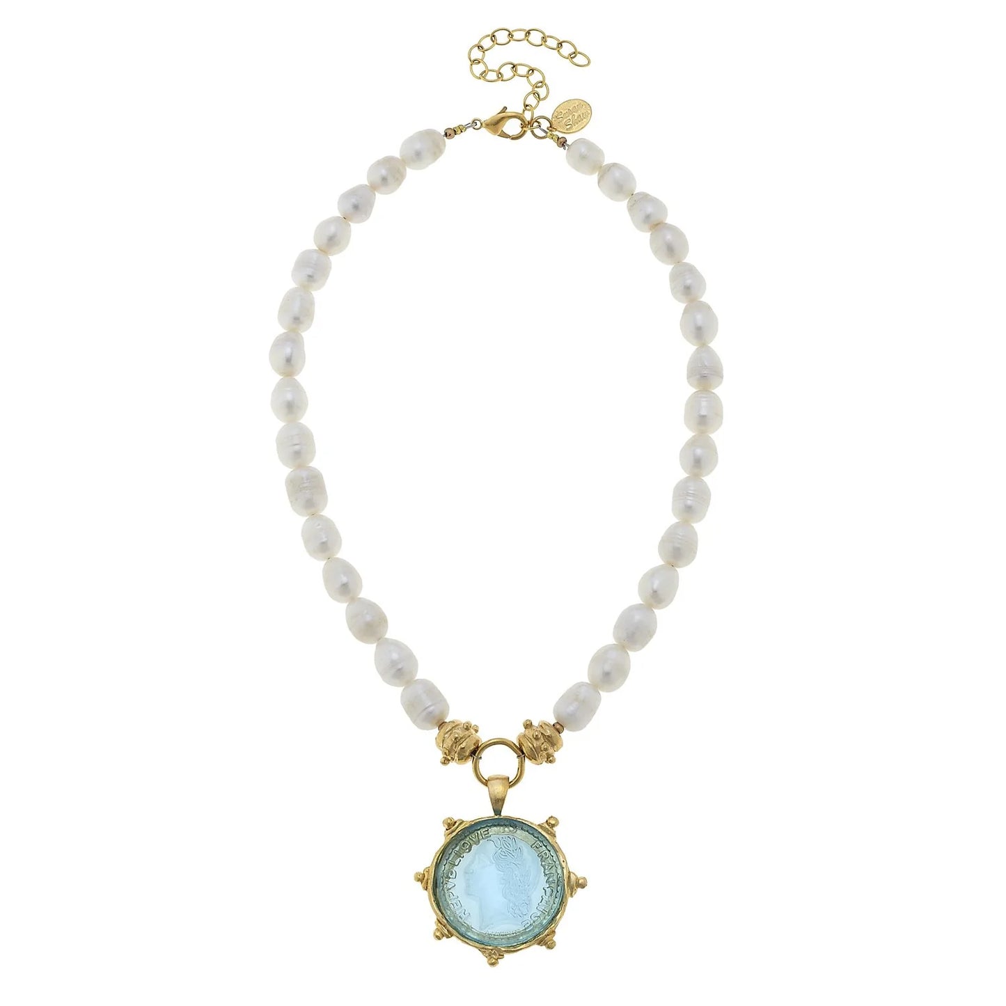 Gold Clear Venetian Glass Coin Freshwater Pearl Necklace