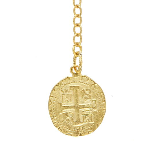 Gold Lariat W/ Coint Pendant Necklace