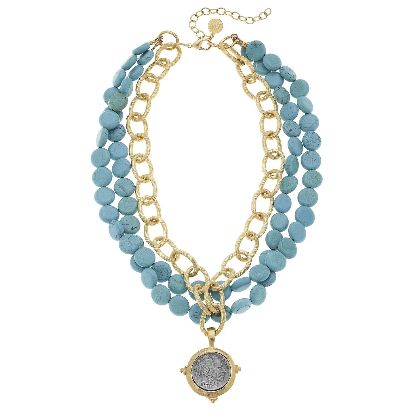 American Indian Head Multi-Strand Turquoise Necklace