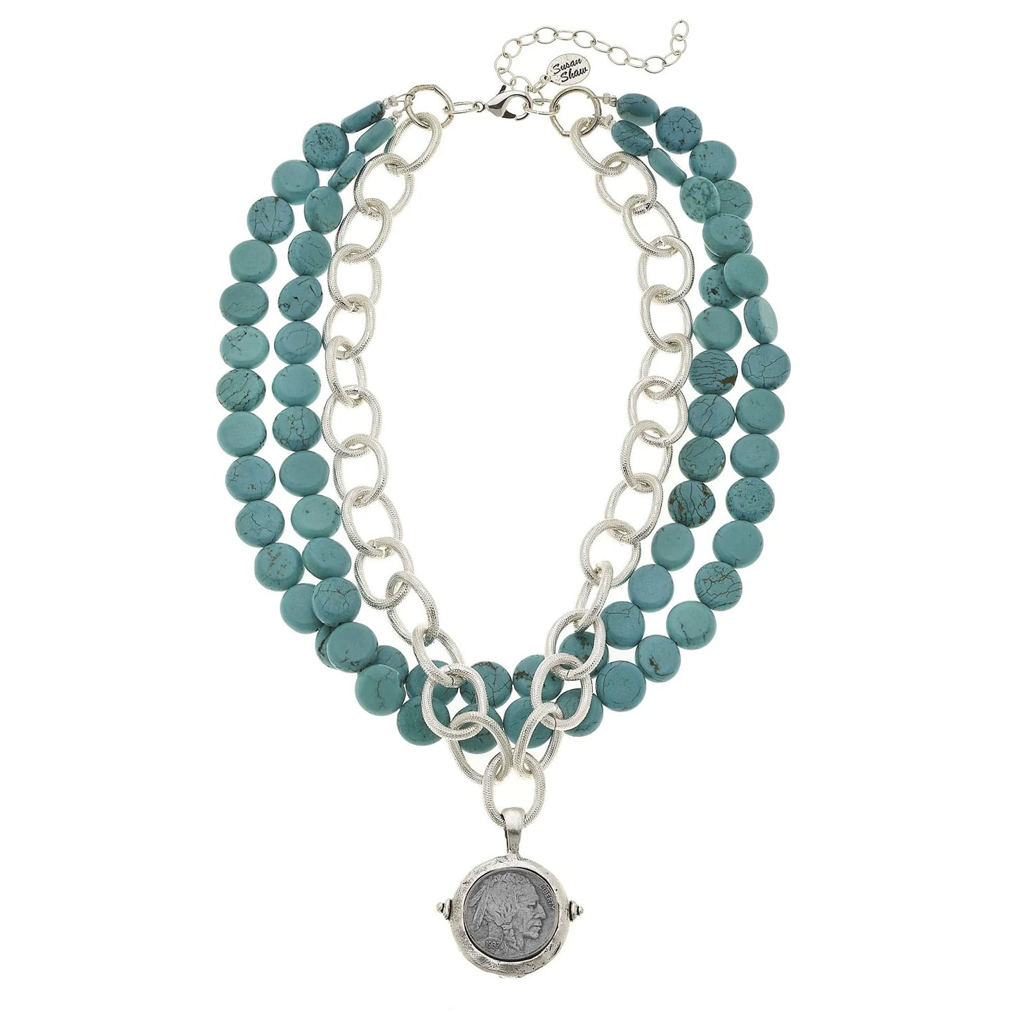 Silver Indian 3-Row Turquoise Necklace