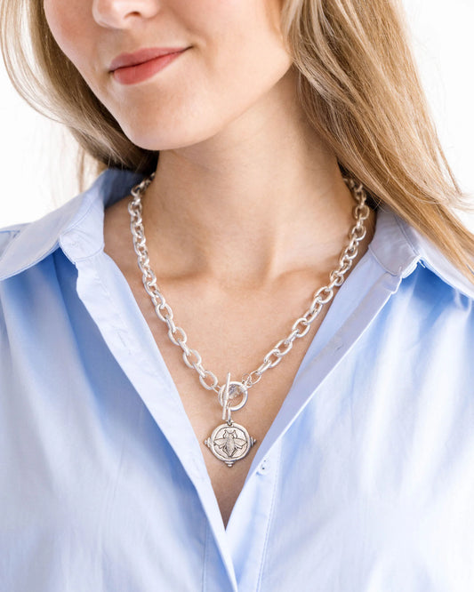 Silver Bee Intaglio Toggle Necklace