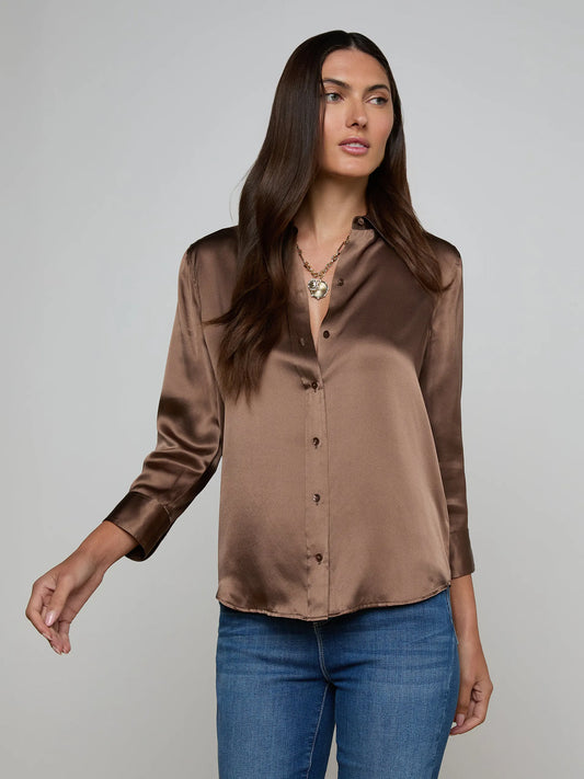 Dani Silk Sleeve Blouse - Brown
