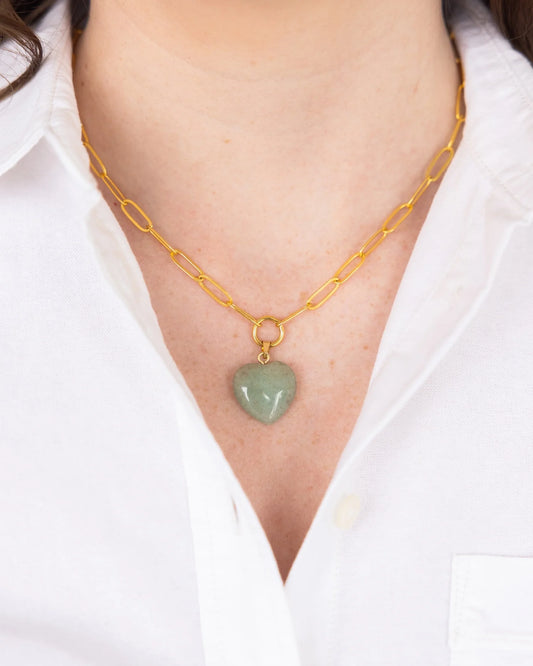 Audrey Heart Necklace - Green Jade