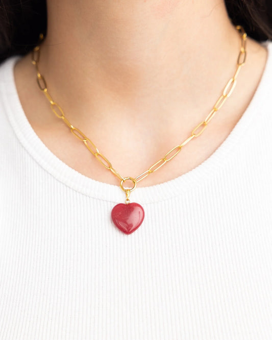 Audrey Heart Necklace - Cherry Red