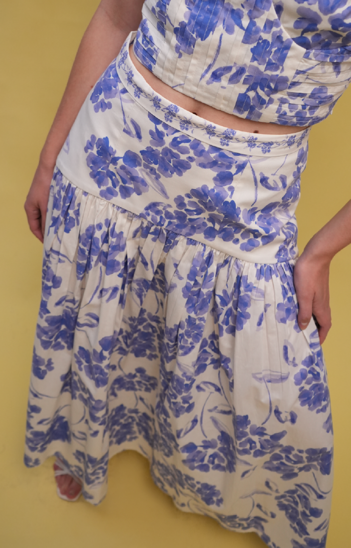 Aisha Midi Skirt - Hydra Blue Cream