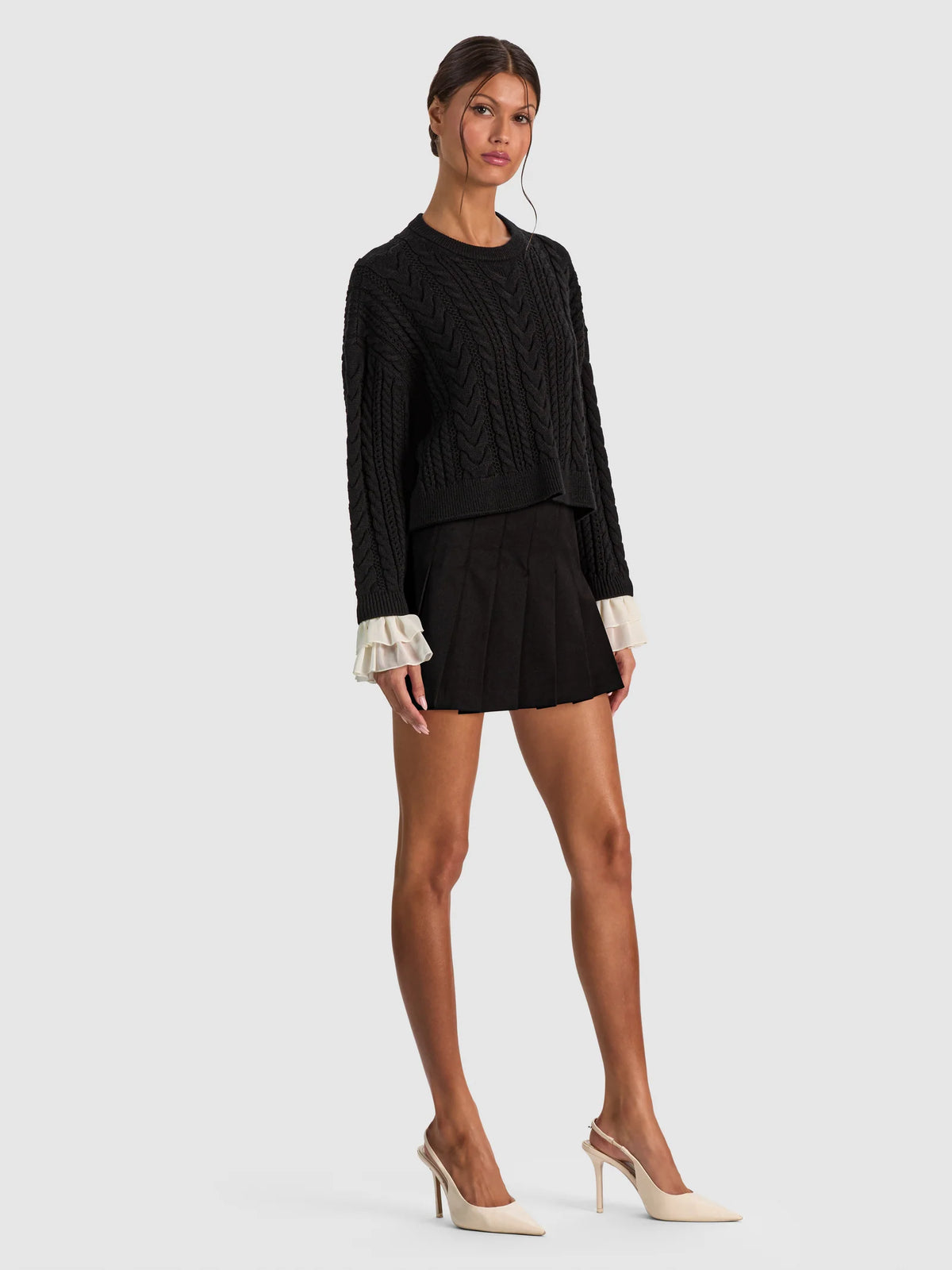 Black Sherlene Cropped Ruffle Pullover
