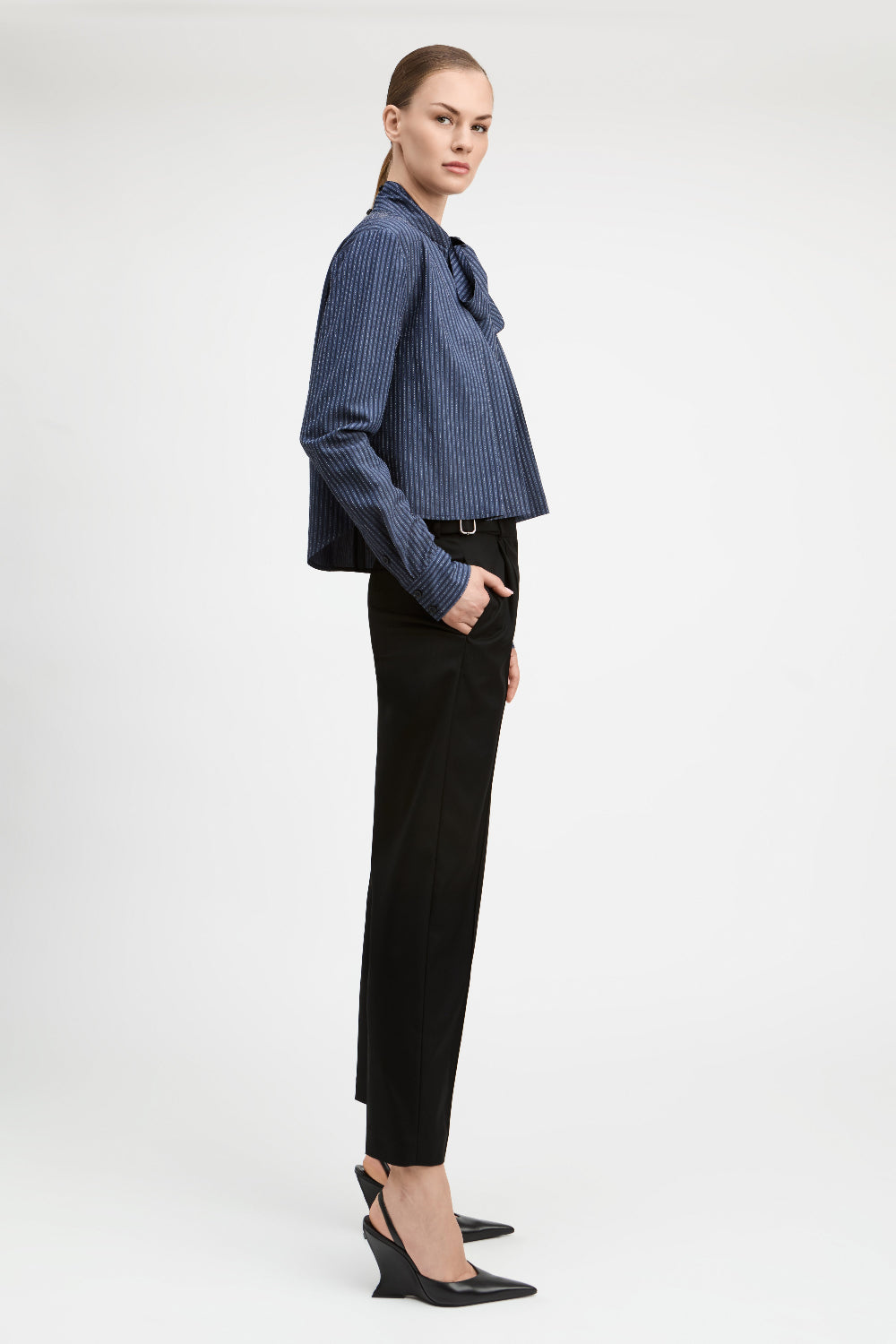 Navy/Blue Aiden Tie Neck Blouse