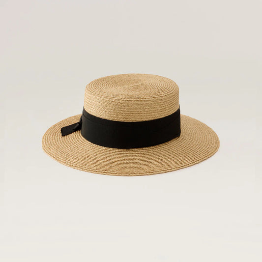 Dulani Raffia Braid Boater - Black Ribbon