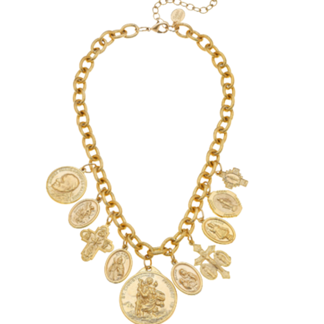 Handcast Gold Saints Charm Necklace