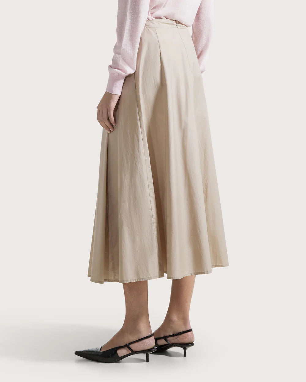 Taupe Poplin Midi Skirt