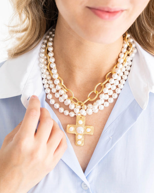 Pearl Cross Multi-Strand Necklace