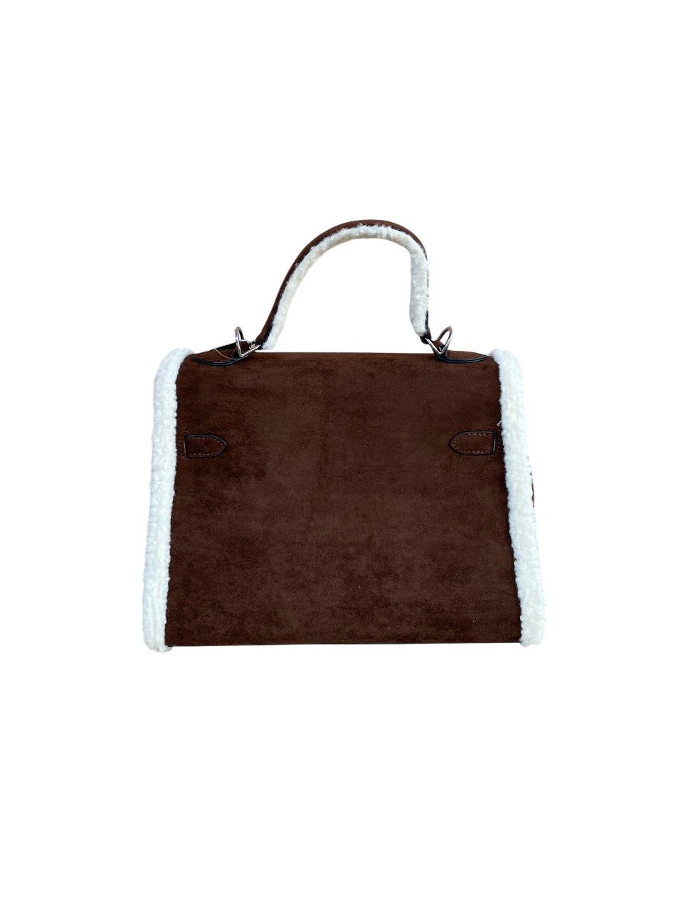 Suede and Faux Shearling Handbag Chocolate