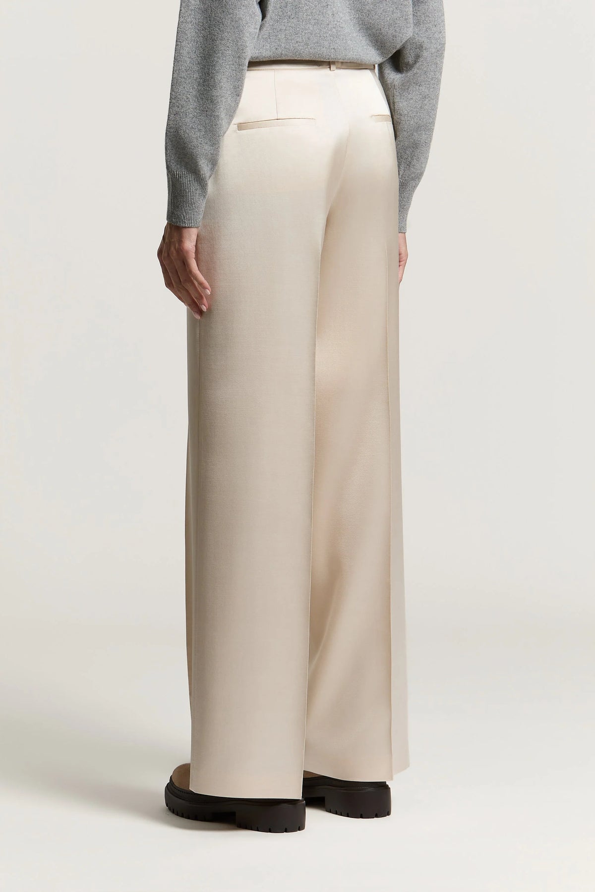 Beige Satin Wool Palazzo Trousers