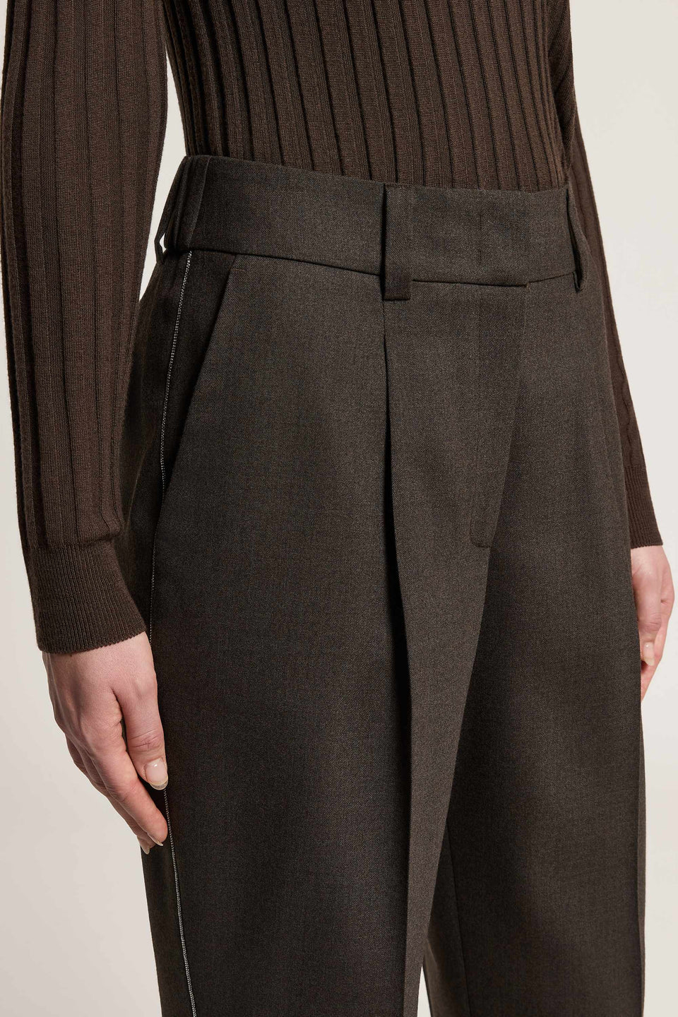 Beaded Brown Wool Pants