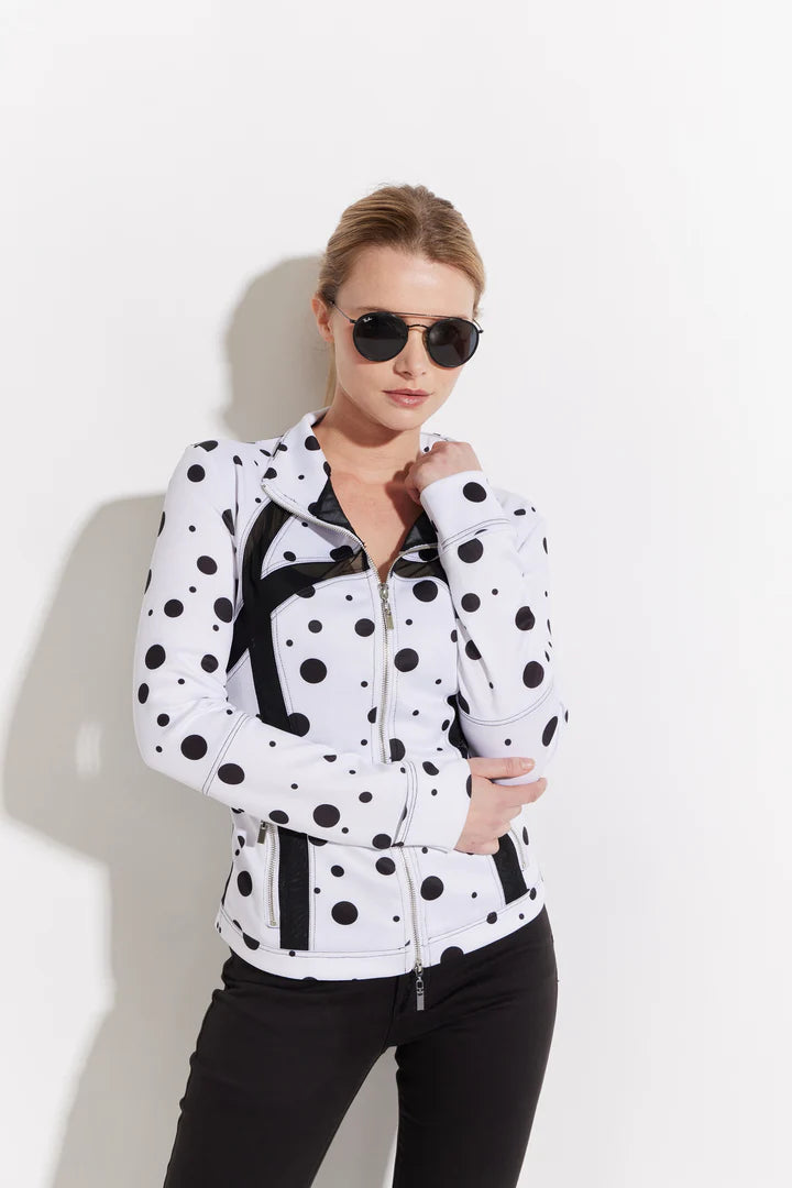 Printed Zip Front Scuba Mesh Polka Dots Jacket