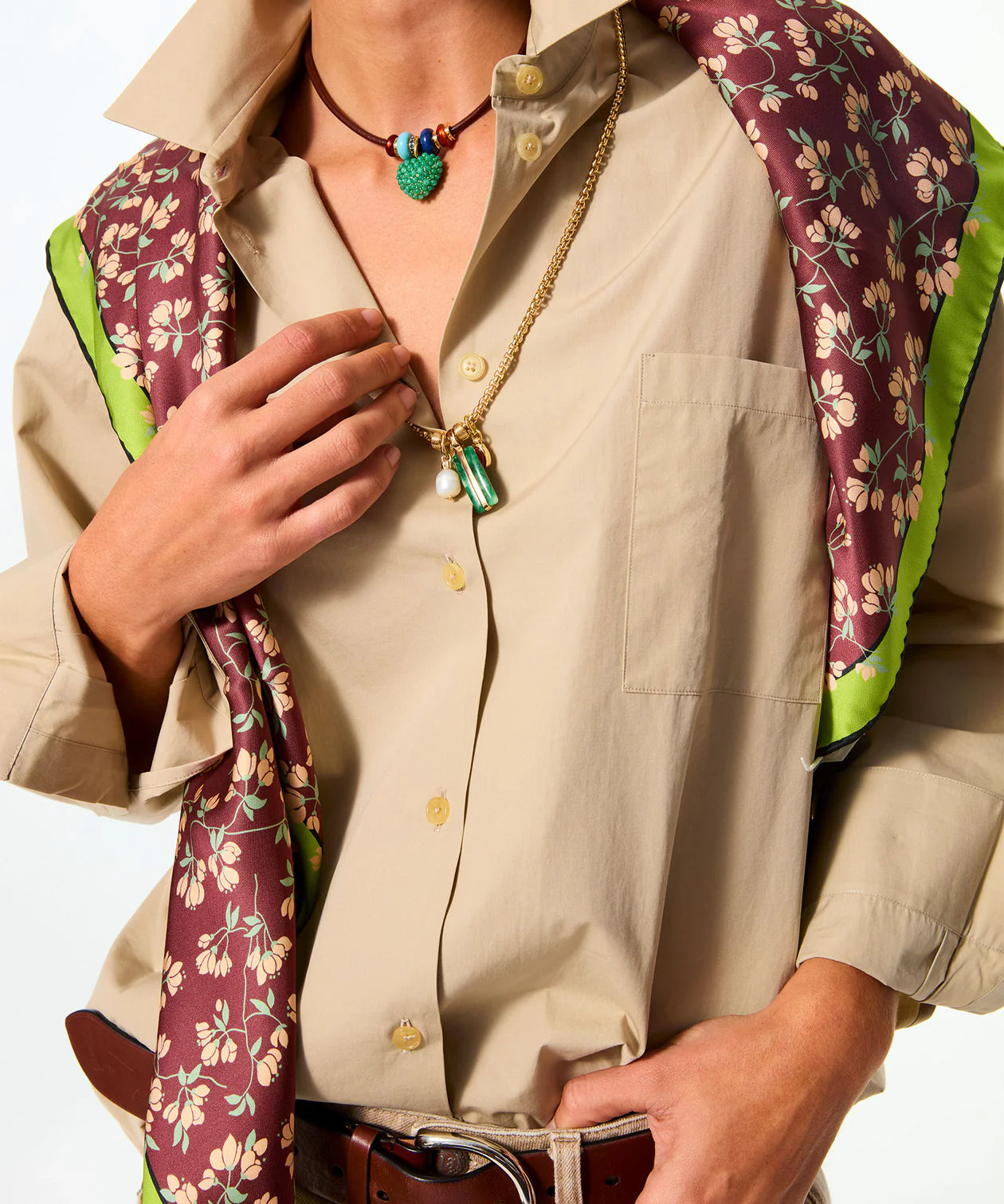 Green Leather Stone Slider Necklace