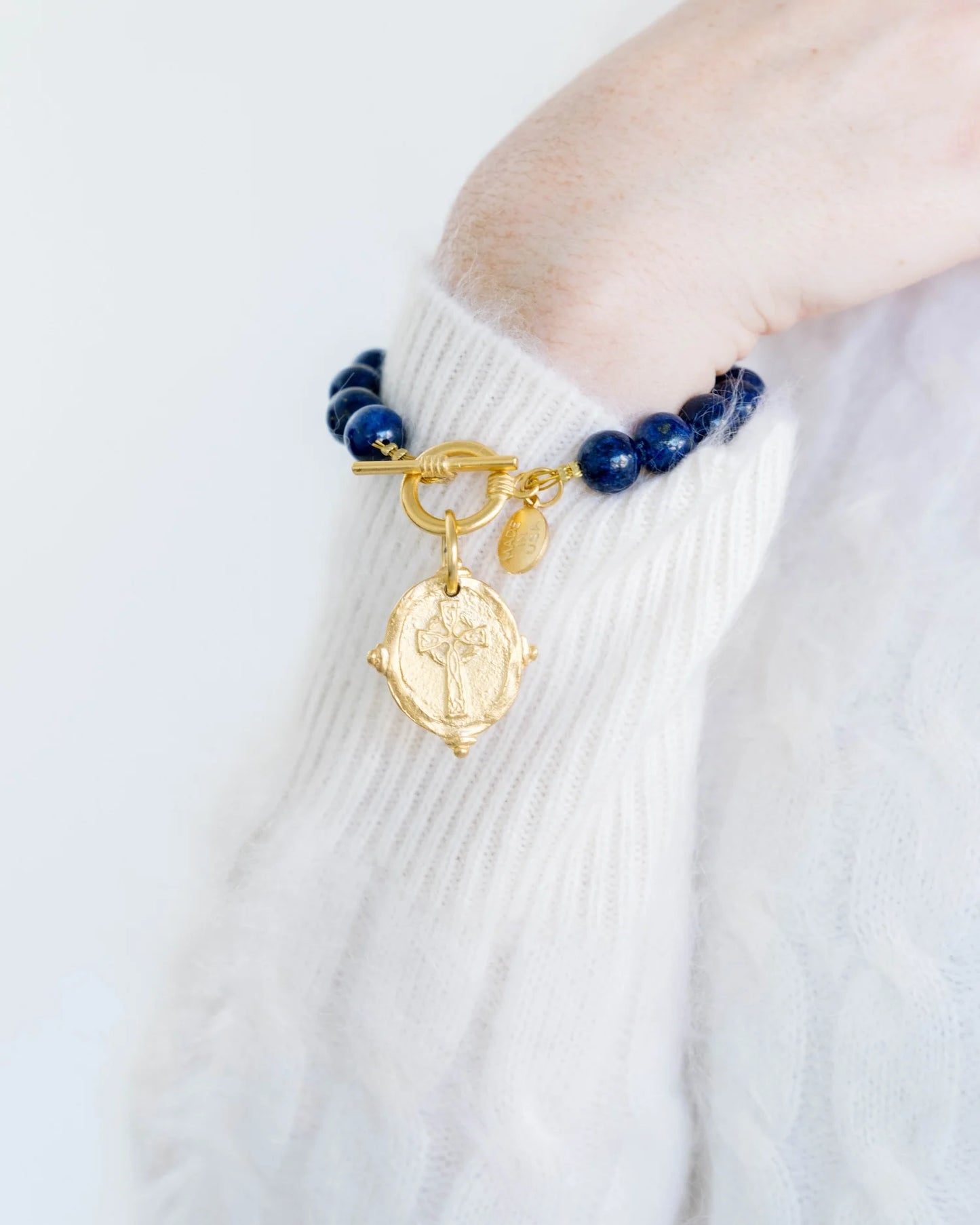Intaglio Cross Stone Toggle Bracelet