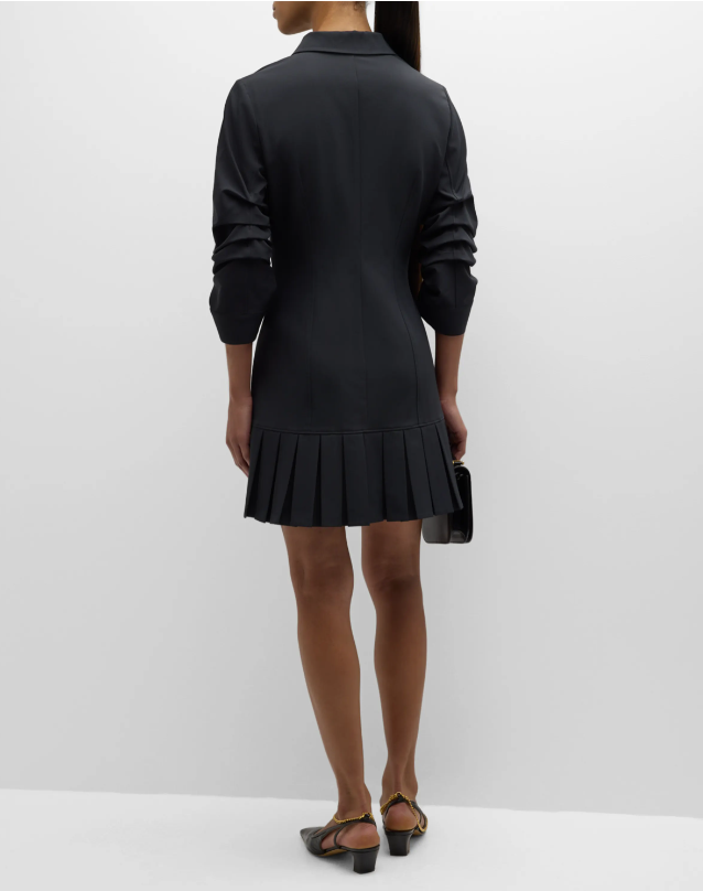 Lucilla Topstitched Pleated-Hem Mini Shirtdress