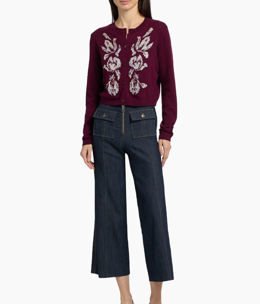 Multi Tulip Cardigan Deep Plum