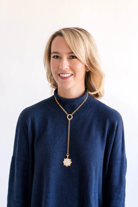 Gold Lariat Mother Of Pearl Pendant Necklace