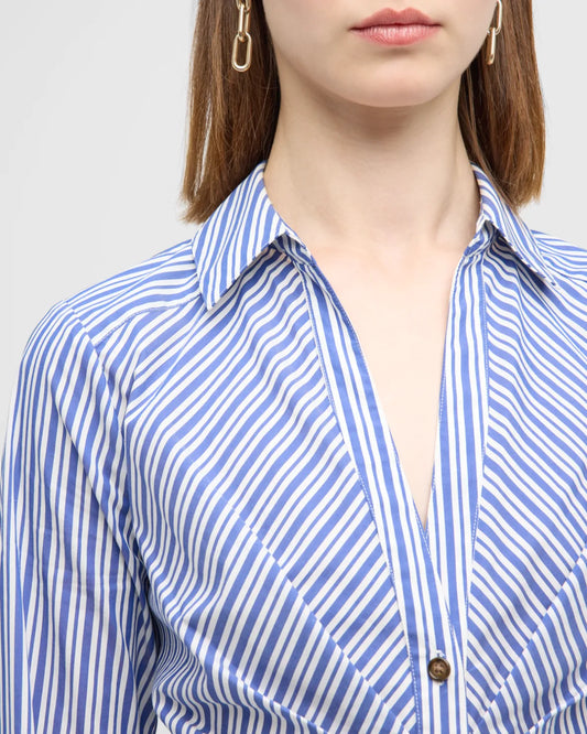 Joelle Gathered Stripe Button Front Blouse