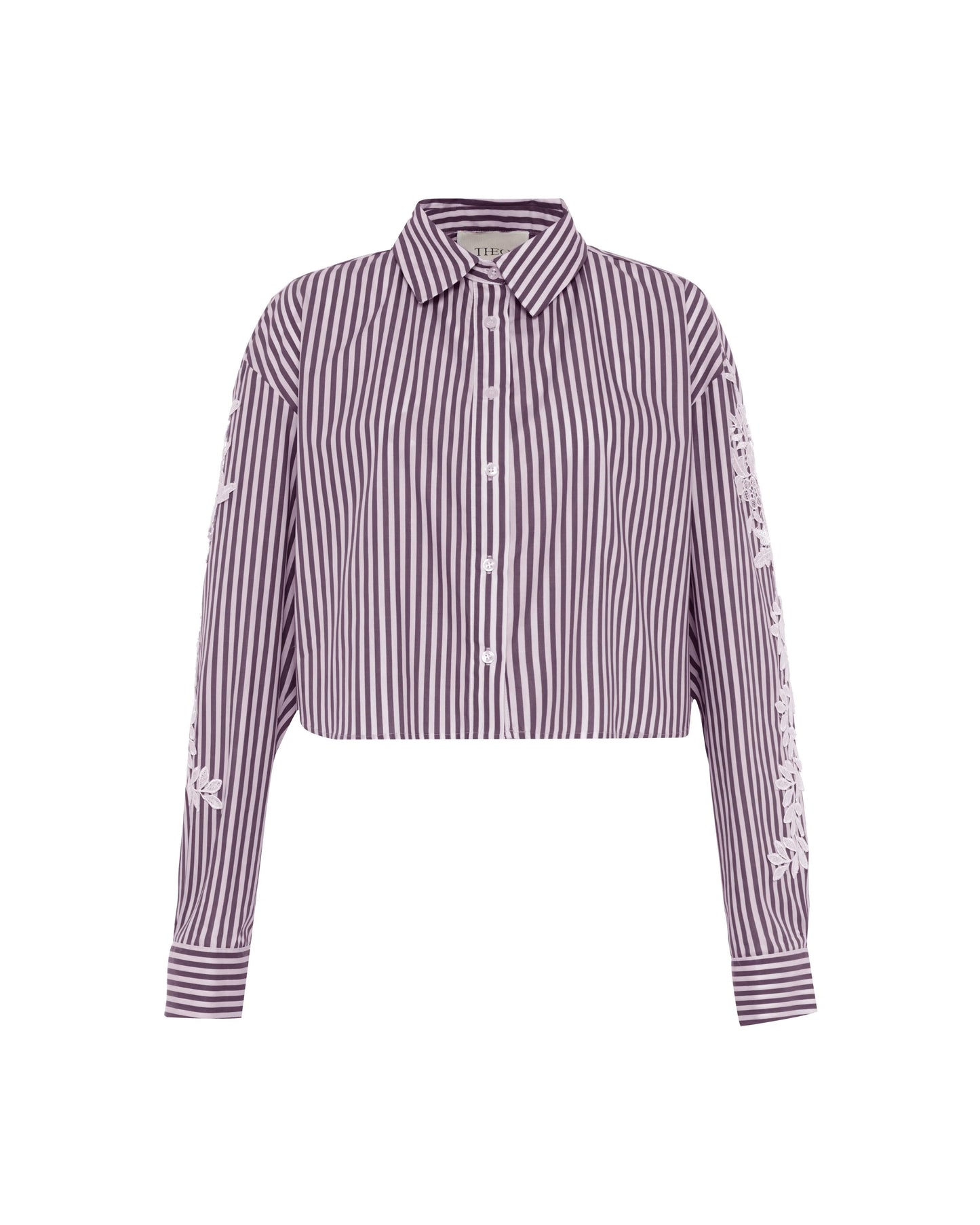 Echo Cropped Embroidered Stripe Shirt
