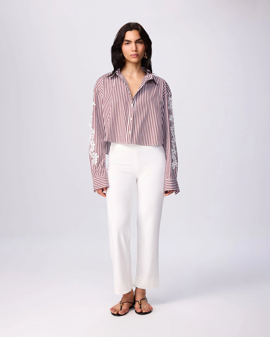 Echo Cropped Embroidered Stripe Shirt