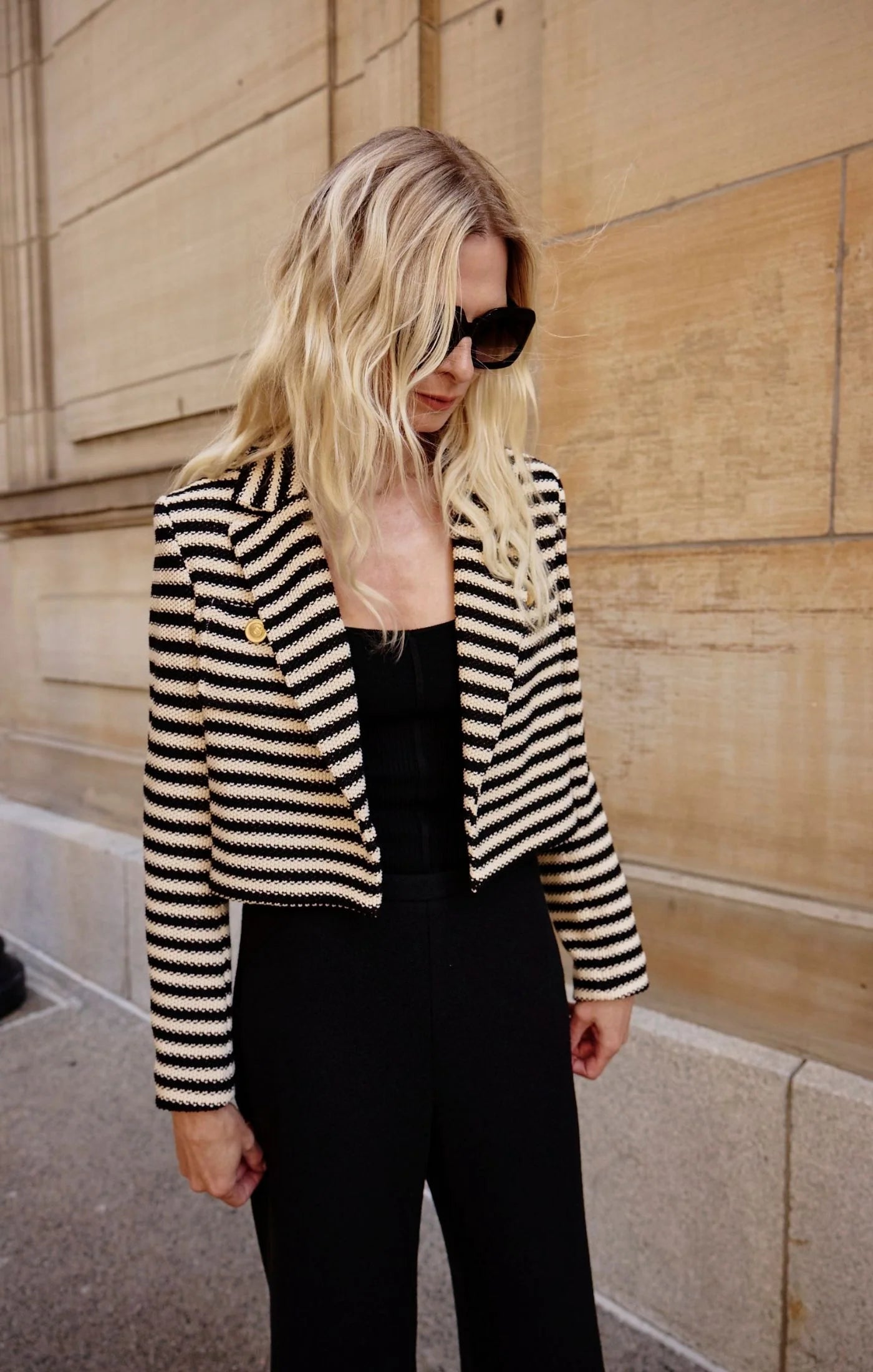 Cropped Stripe Knit Jacket