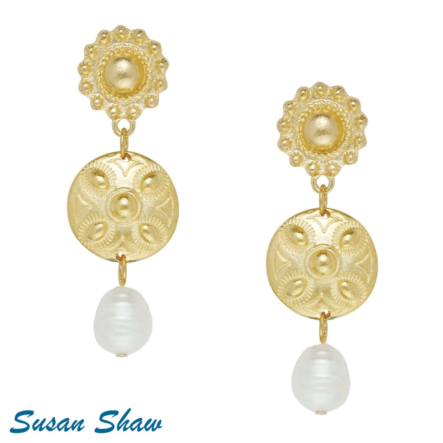 Gld Double Concho & Freshwater Pearl Er