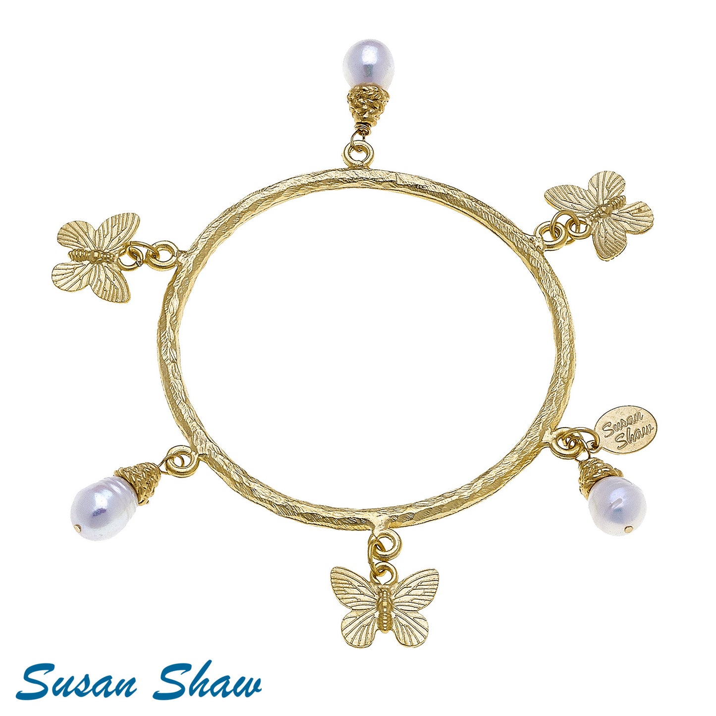 Gold Bangle & Butterfly Freshwater Pearl Bracelet
