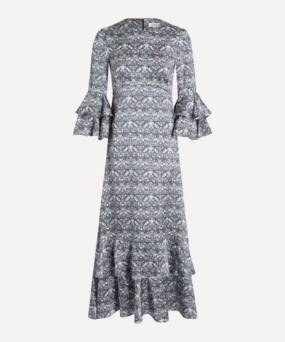 Grey Strawberry Thief Silk Gala Dress