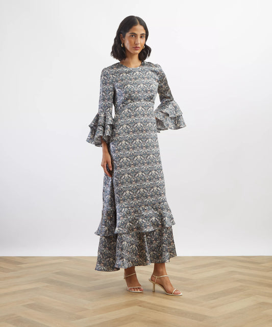 Grey Strawberry Thief Silk Gala Dress