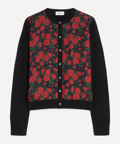 Black Carline Rose Silk Panel Cardigan