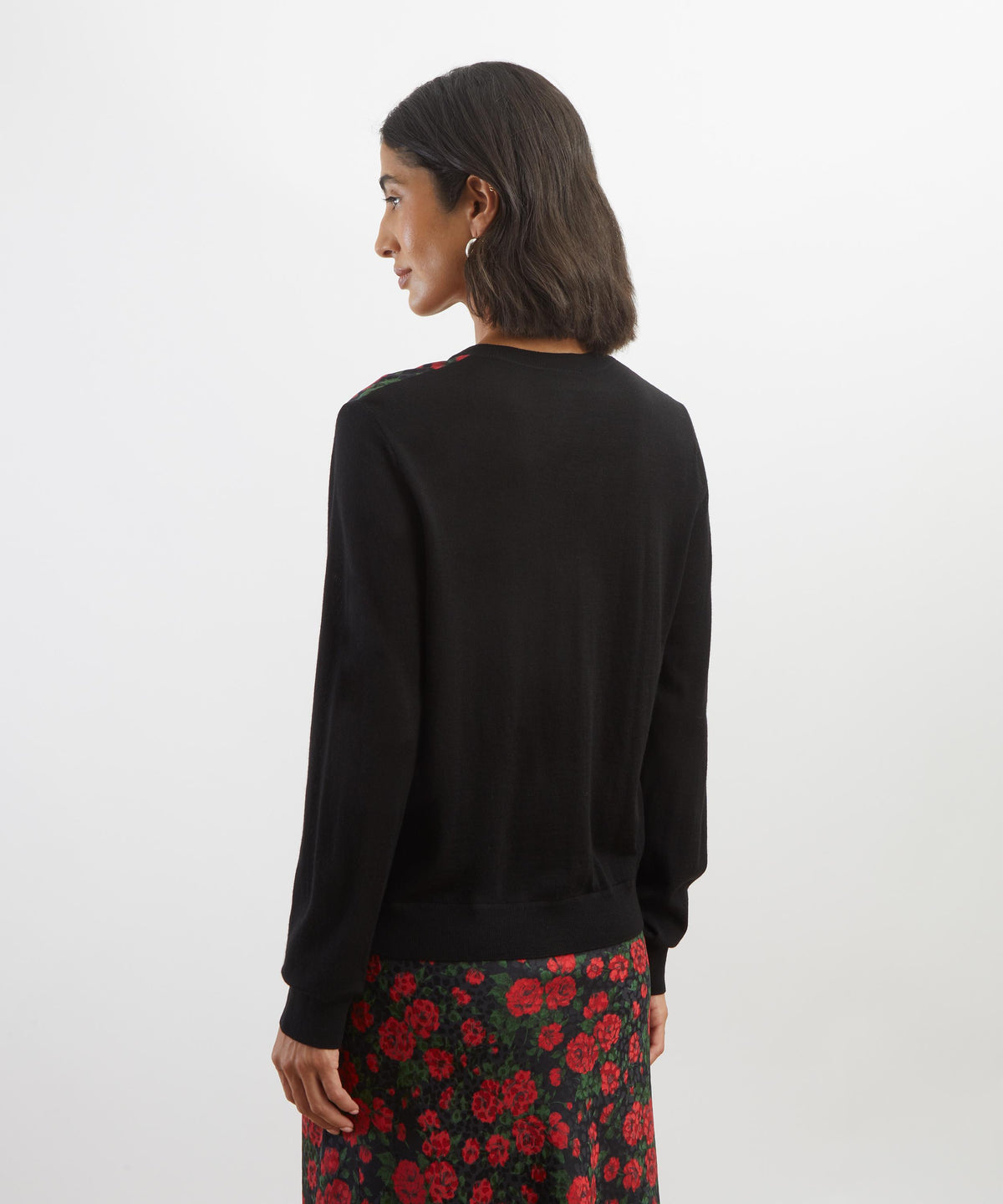 Black Carline Rose Silk Panel Cardigan