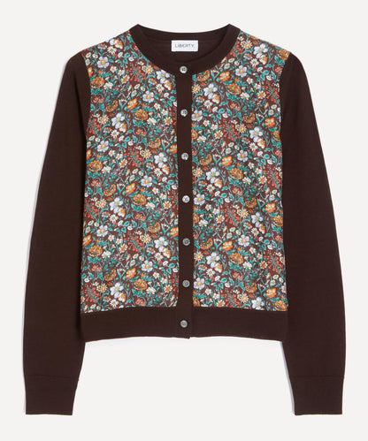 Brown Rachel Meadow Silk Panel Cardigan