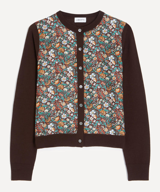 Brown Rachel Meadow Silk Panel Cardigan