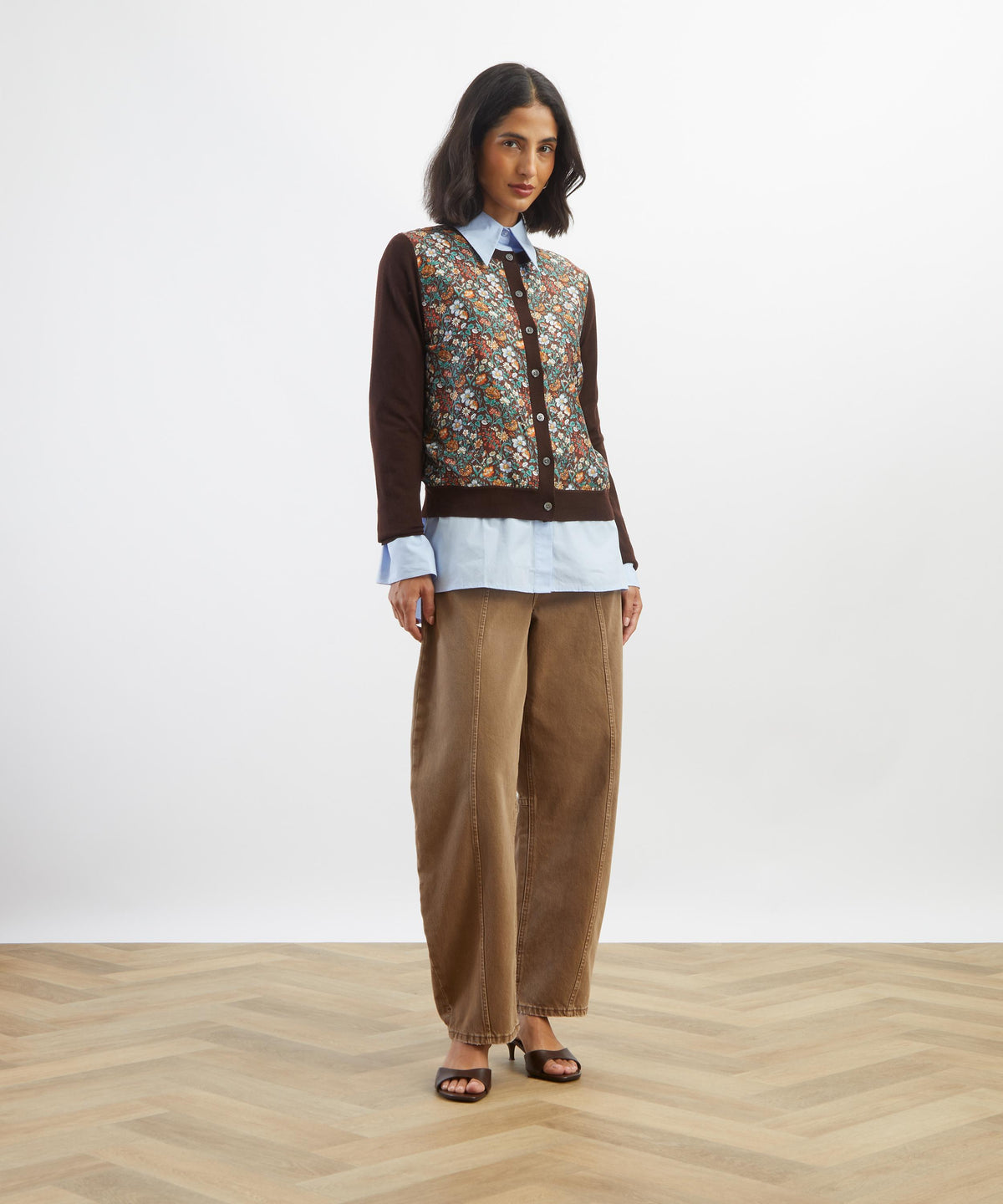 Brown Rachel Meadow Silk Panel Cardigan