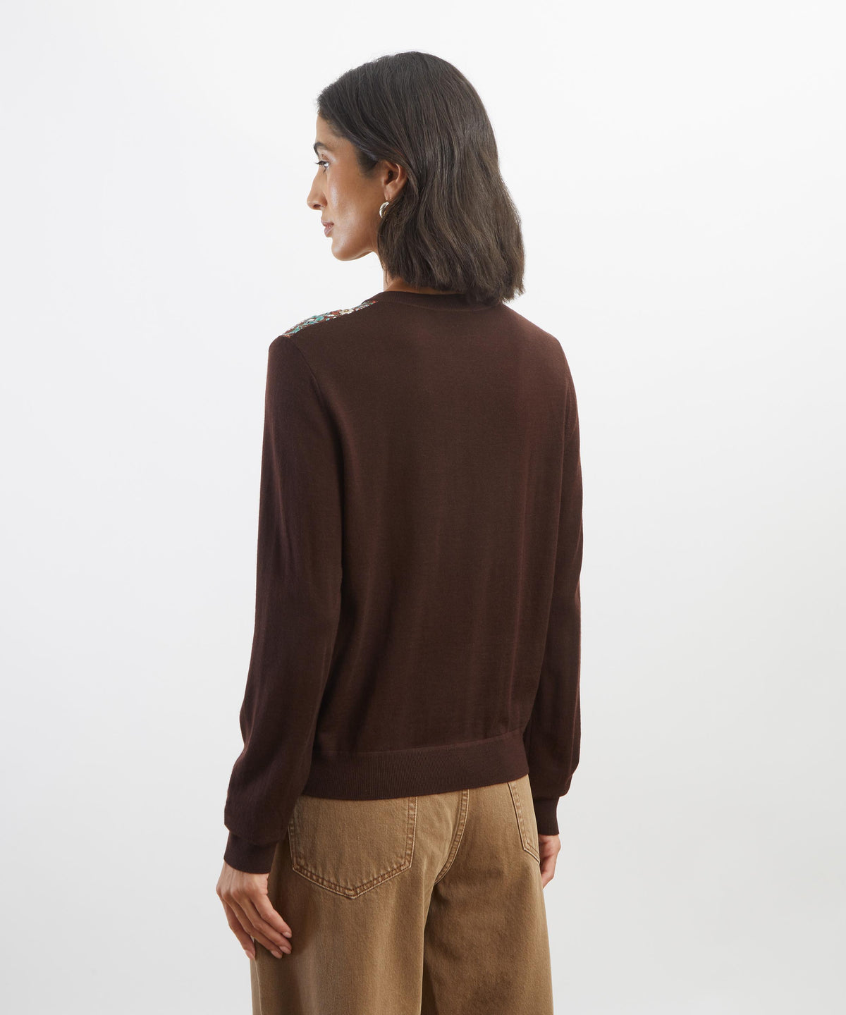 Brown Rachel Meadow Silk Panel Cardigan