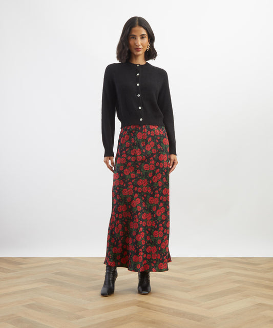 Black Carline Rose Jacquard Slip Skirt