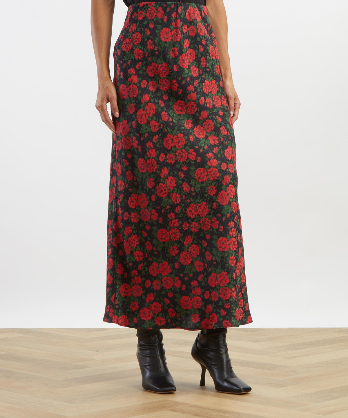 Black Carline Rose Jacquard Slip Skirt