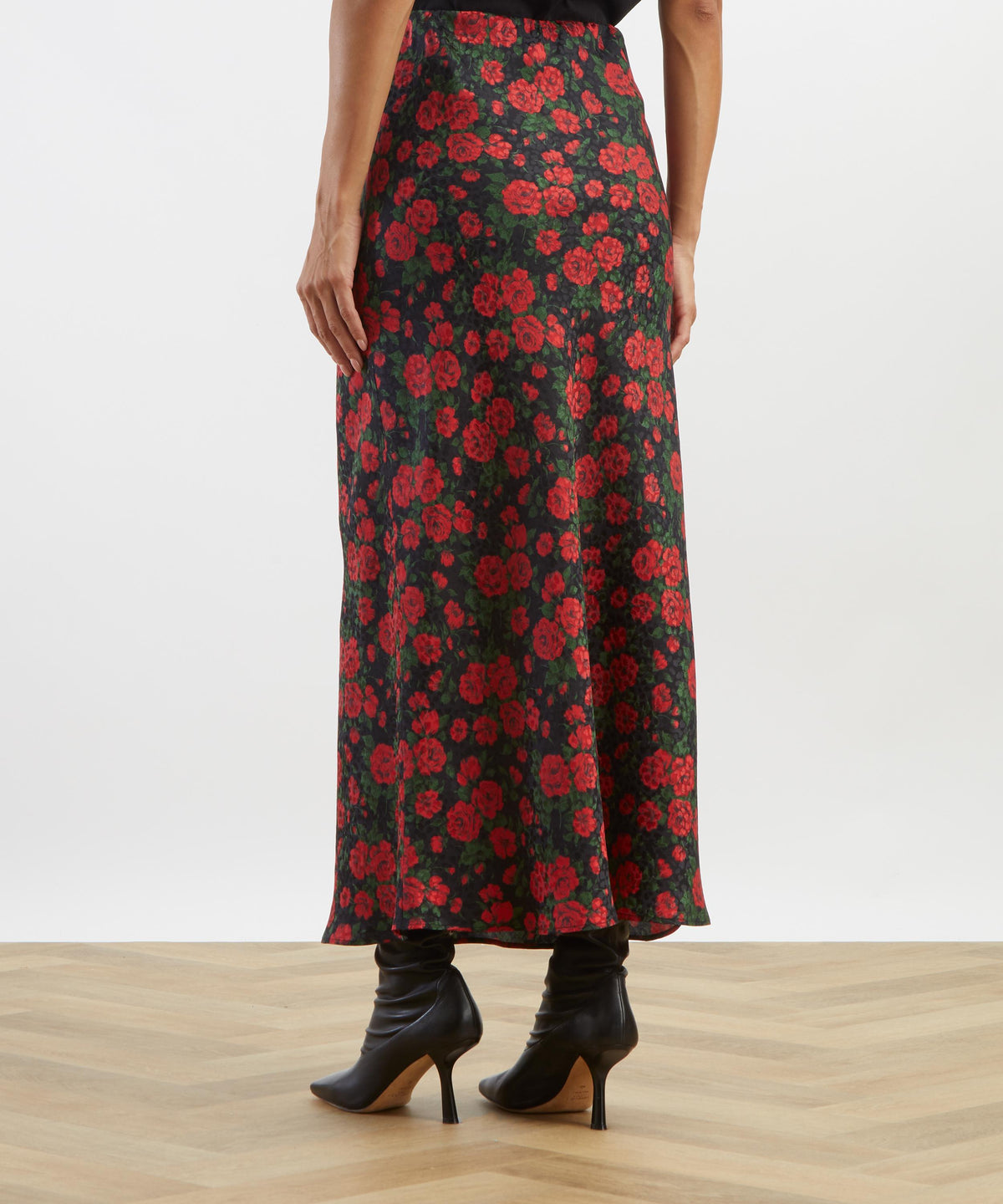 Black Carline Rose Jacquard Slip Skirt
